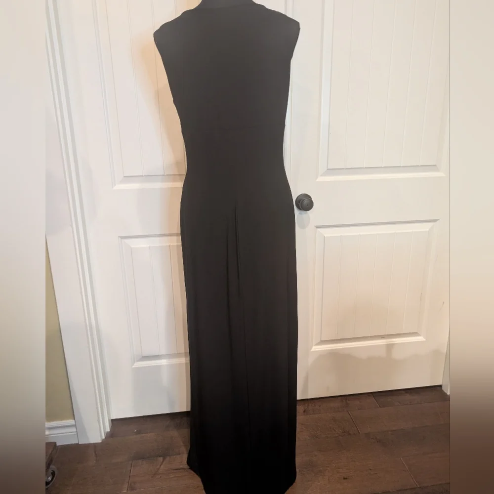 Lauren Ralph Lauren Black Jersey Cowl Neck & Rhinestone Embellished Waist Pin - Picture 2 of 7